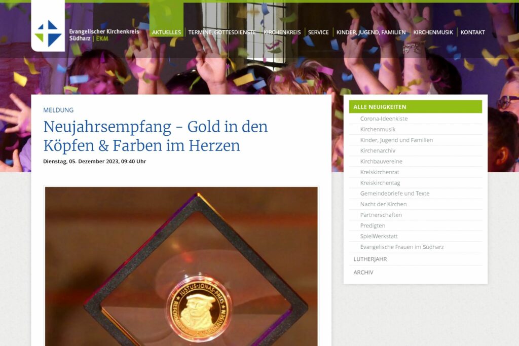 Screenshot - Website Evangelischer Kirchenkreis Südharz